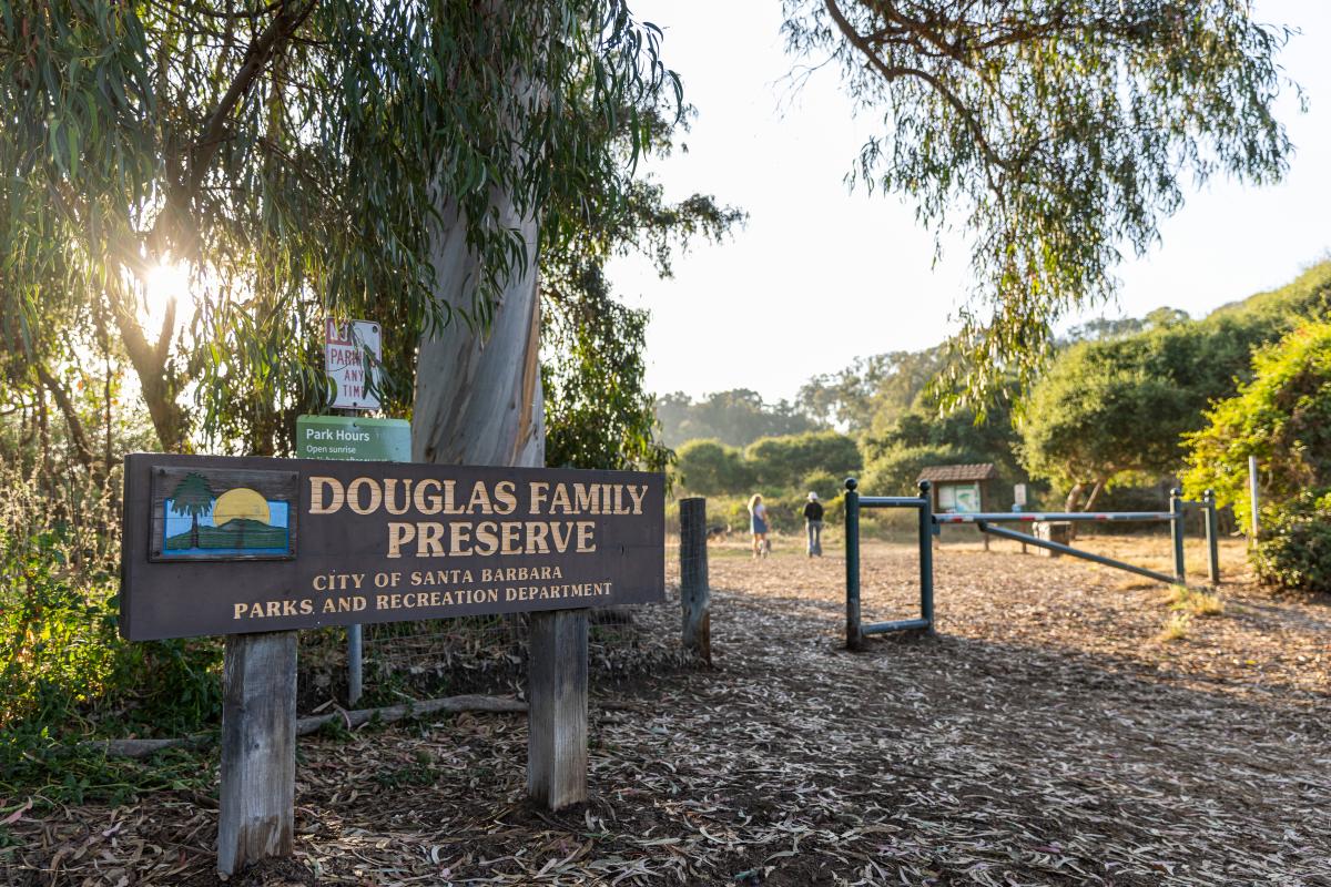 Park sign for Douglas Family Preserve at the Medcliff Entrance